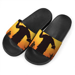 Halloween Walking Zombie Print Black Slide Sandals