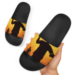 Halloween Walking Zombie Print Black Slide Sandals