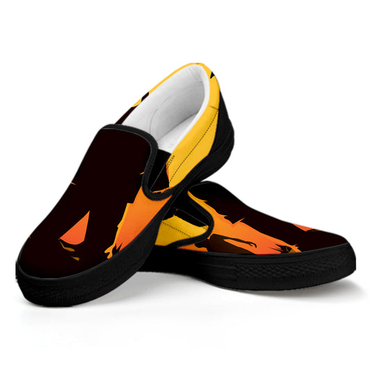 Halloween Walking Zombie Print Black Slip On Shoes