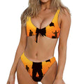 Halloween Walking Zombie Print Front Bow Tie Bikini
