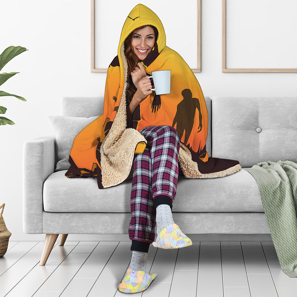 Halloween Walking Zombie Print Hooded Blanket