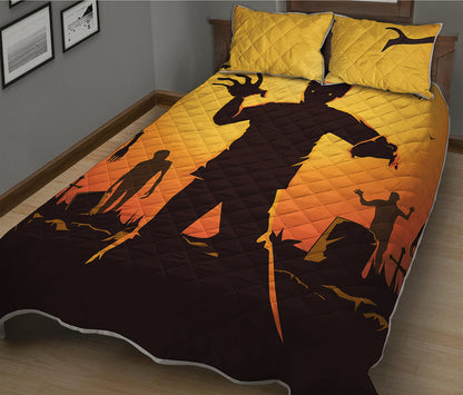 Halloween Walking Zombie Print Quilt Bed Set
