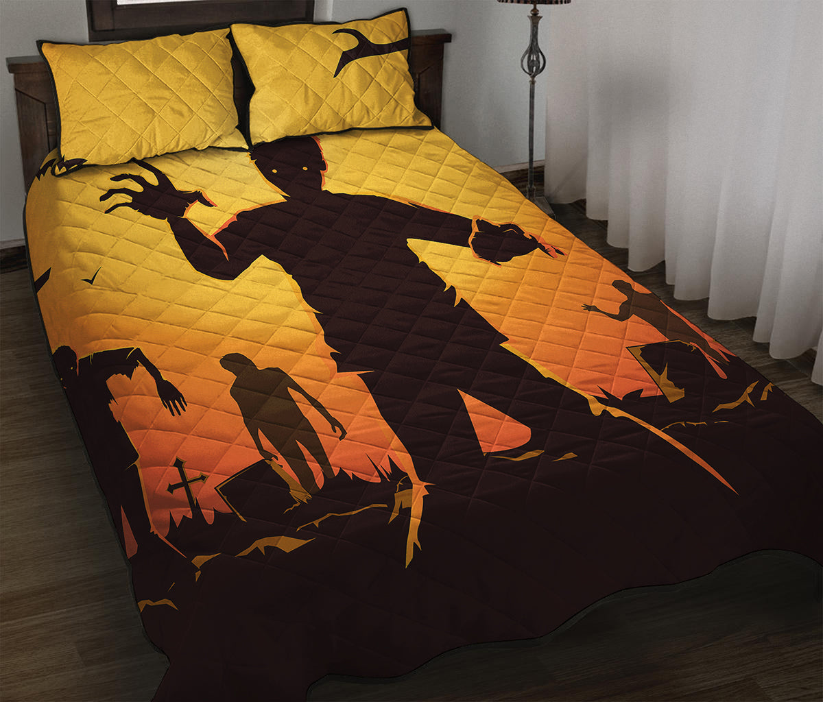 Halloween Walking Zombie Print Quilt Bed Set