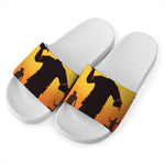 Halloween Walking Zombie Print White Slide Sandals