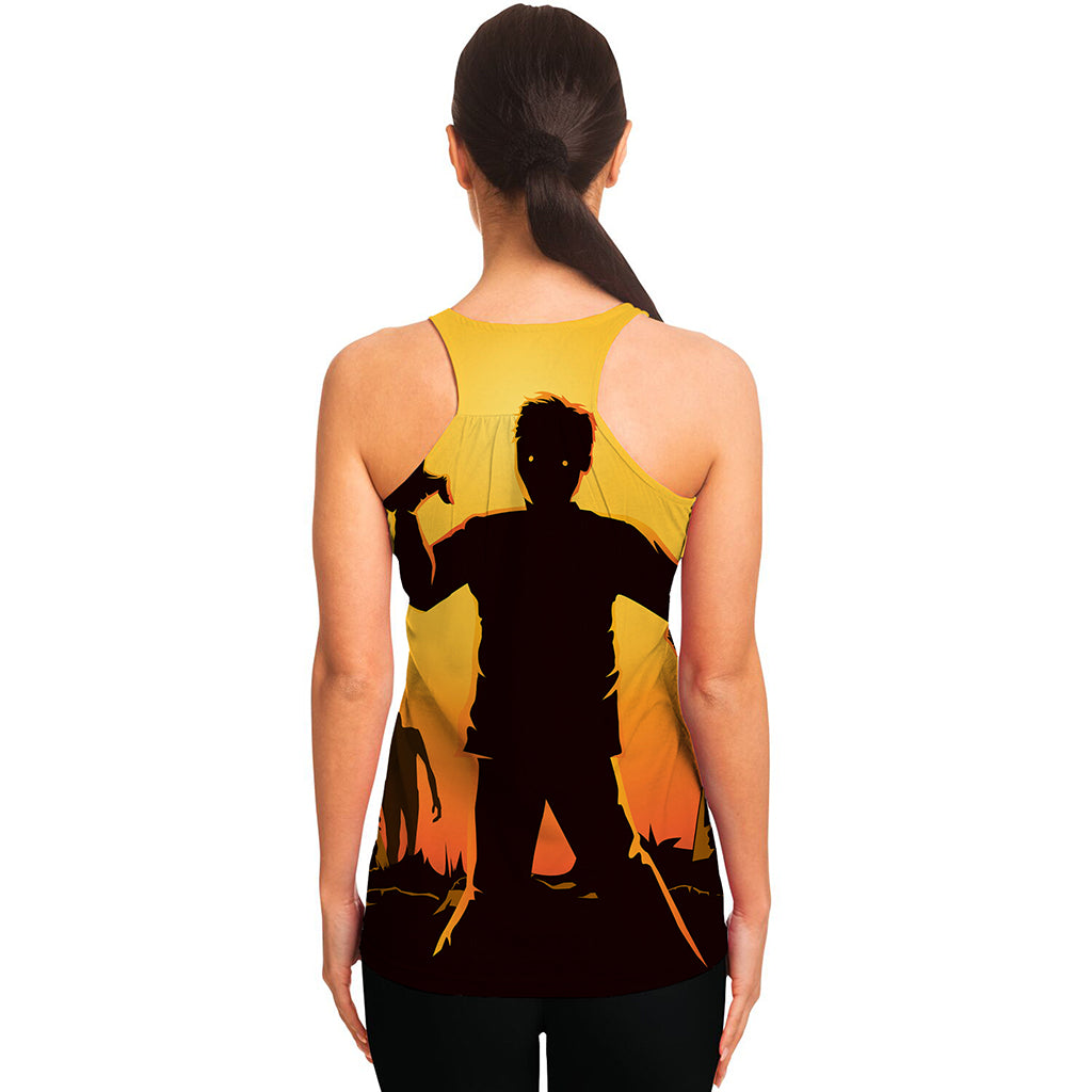 Halloween Walking Zombie Print Women's Racerback Tank Top