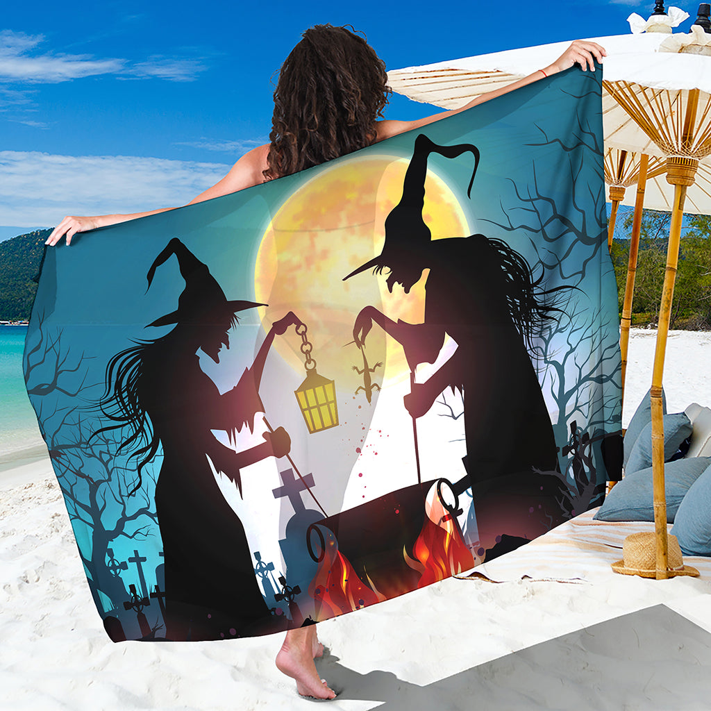 Halloween Witch And Cauldron Print Beach Sarong Wrap