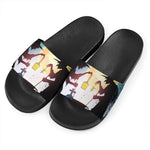 Halloween Witch And Cauldron Print Black Slide Sandals