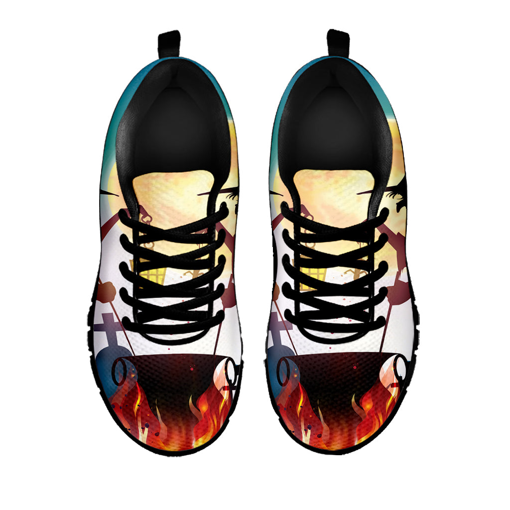Halloween Witch And Cauldron Print Black Sneakers