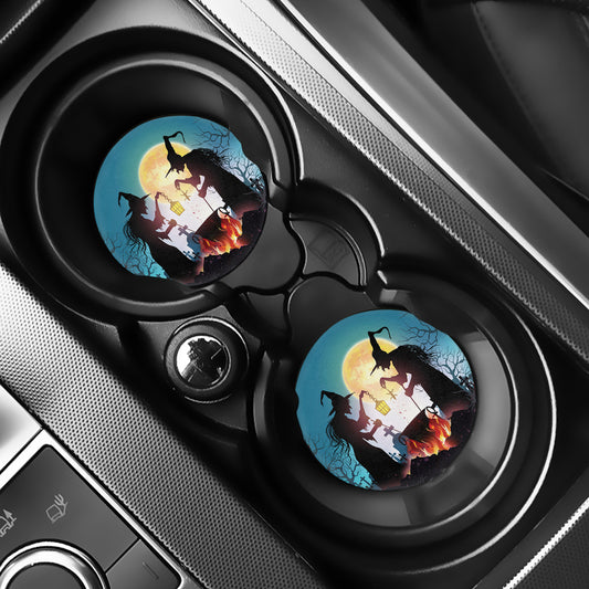 Halloween Witch And Cauldron Print Car Coasters