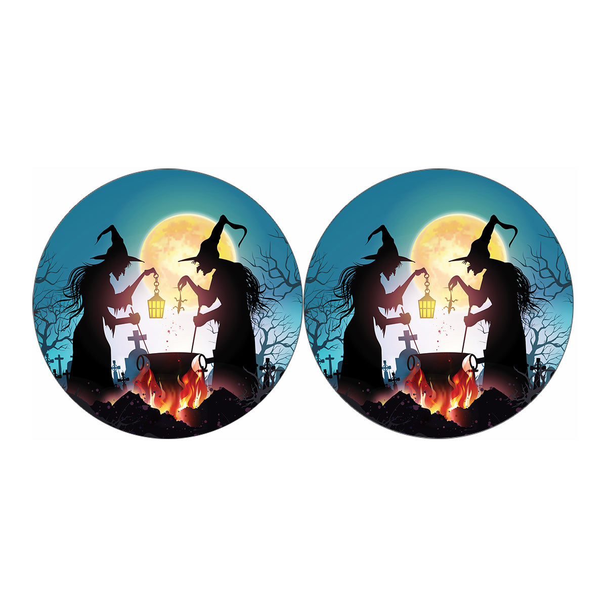 Halloween Witch And Cauldron Print Car Coasters