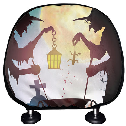 Halloween Witch And Cauldron Print Car Headrest Covers