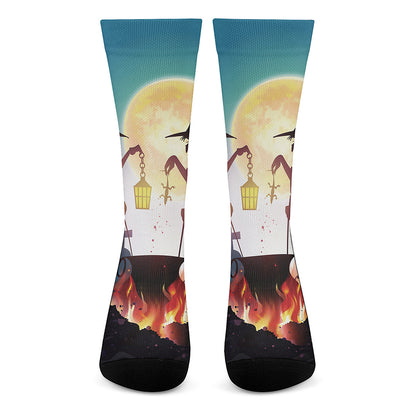 Halloween Witch And Cauldron Print Crew Socks