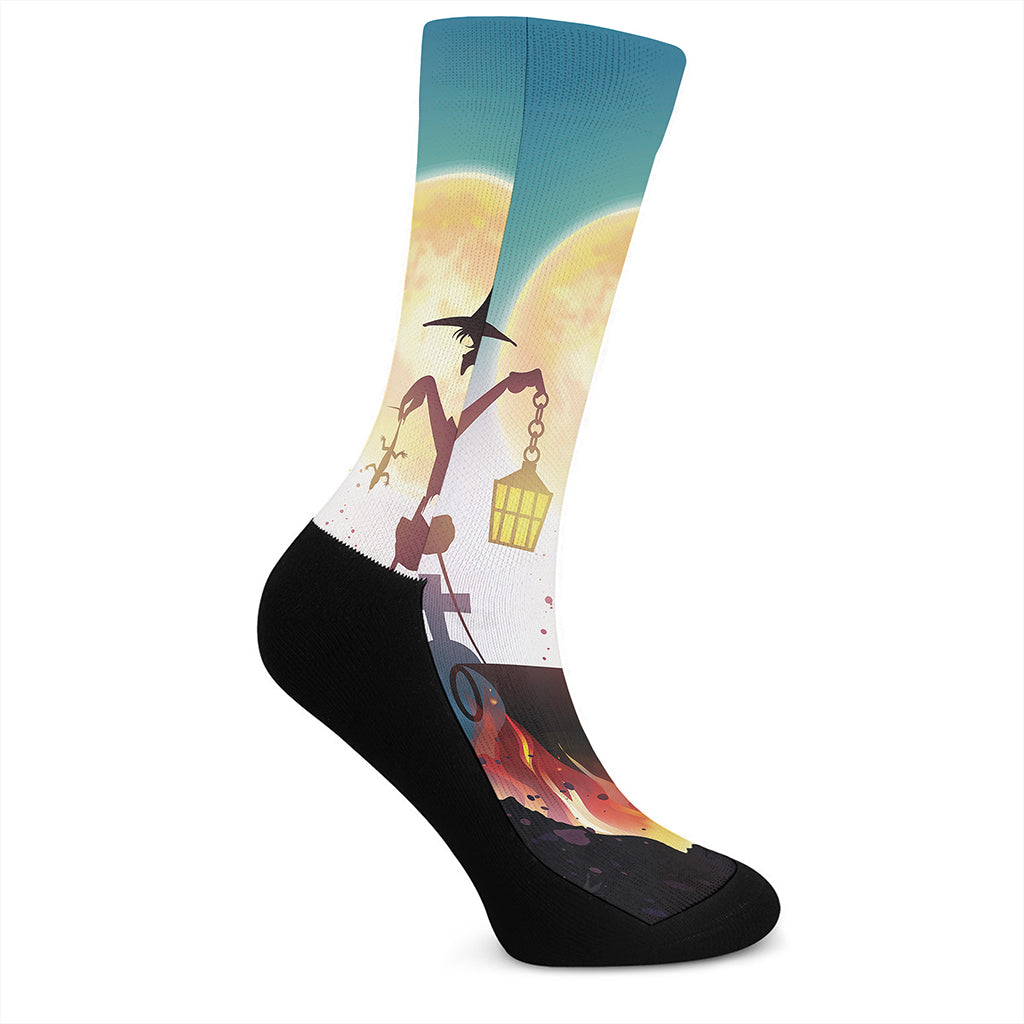 Halloween Witch And Cauldron Print Crew Socks