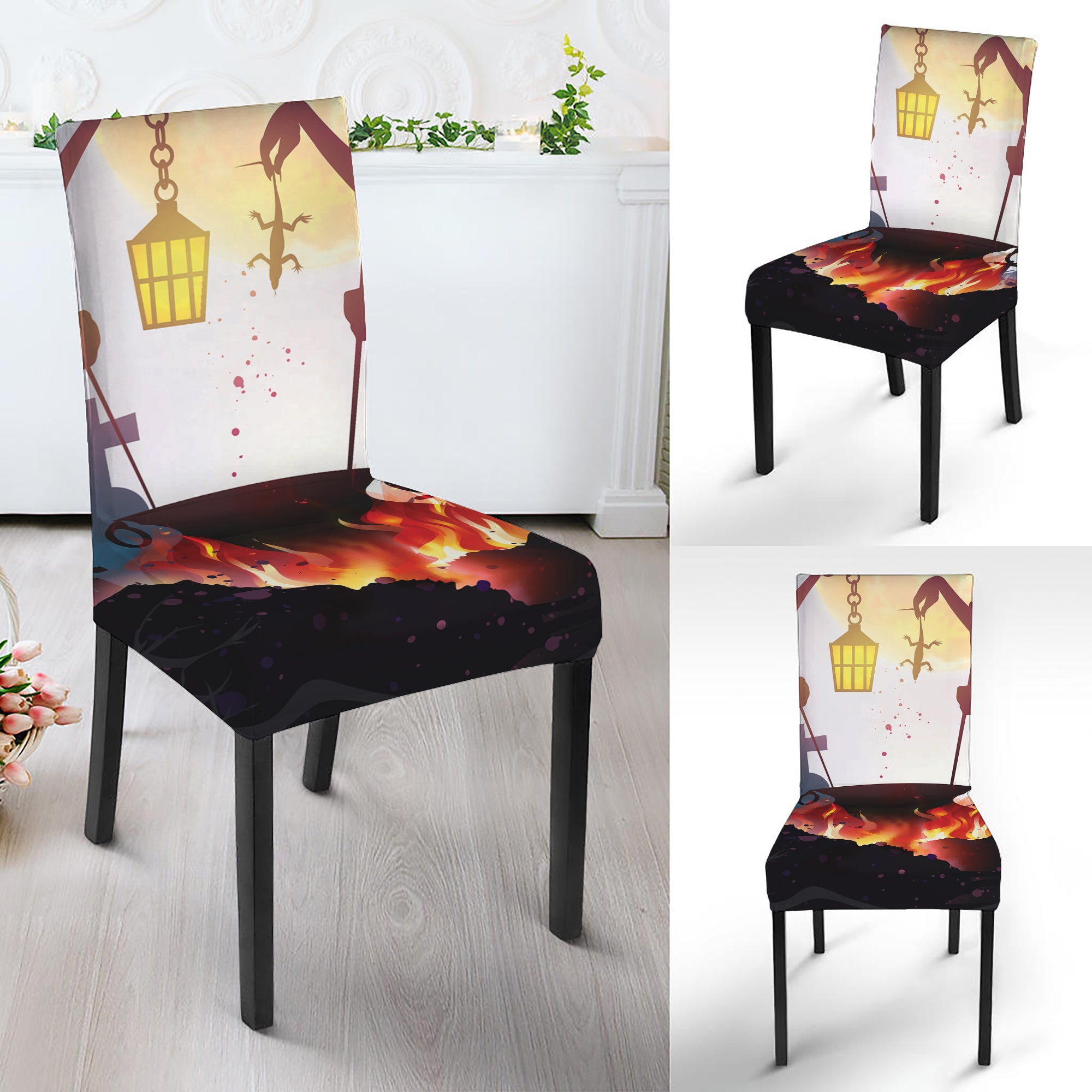Halloween Witch And Cauldron Print Dining Chair Slipcover