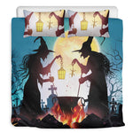 Halloween Witch And Cauldron Print Duvet Cover Bedding Set