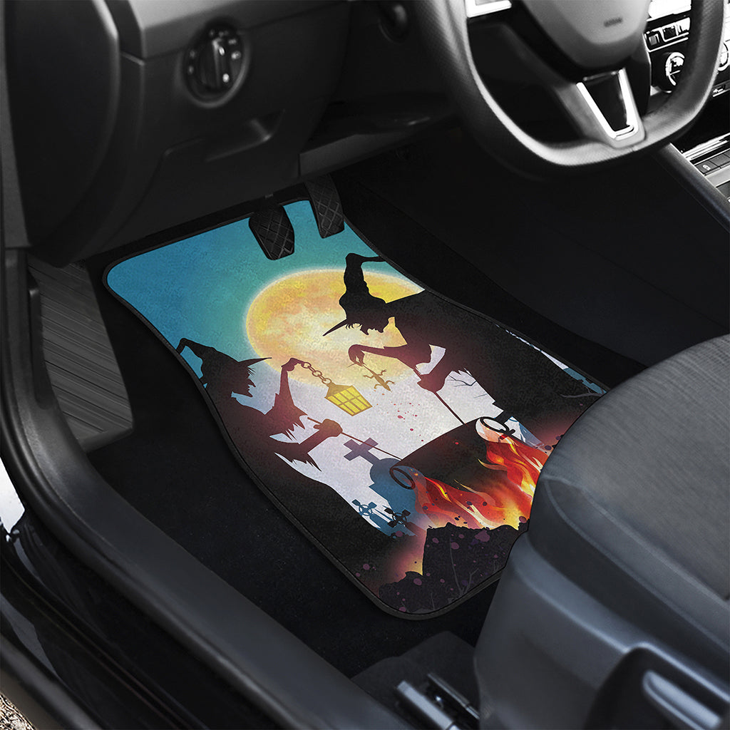 Halloween Witch And Cauldron Print Front and Back Car Floor Mats