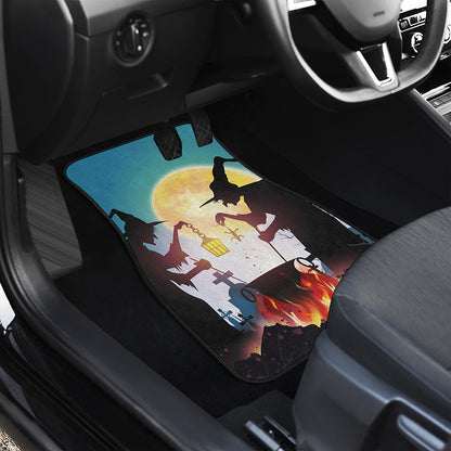 Halloween Witch And Cauldron Print Front and Back Car Floor Mats