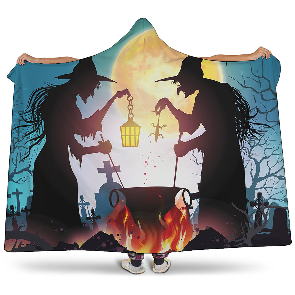 Halloween Witch And Cauldron Print Hooded Blanket