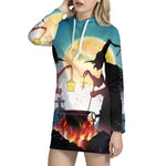 Halloween Witch And Cauldron Print Hoodie Dress