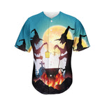 Halloween Witch And Cauldron Print Men's Baseball Jersey