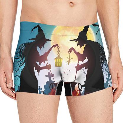 Halloween Witch And Cauldron Print Men's Boxer Briefs