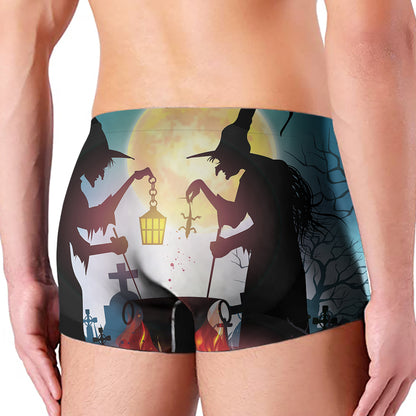 Halloween Witch And Cauldron Print Men's Boxer Briefs