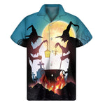 Halloween Witch And Cauldron Print Men's Short Sleeve Shirt