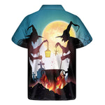 Halloween Witch And Cauldron Print Men's Short Sleeve Shirt