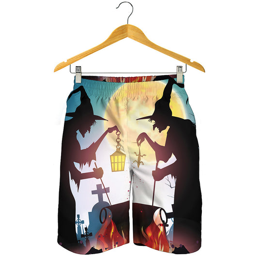 Halloween Witch And Cauldron Print Men's Shorts