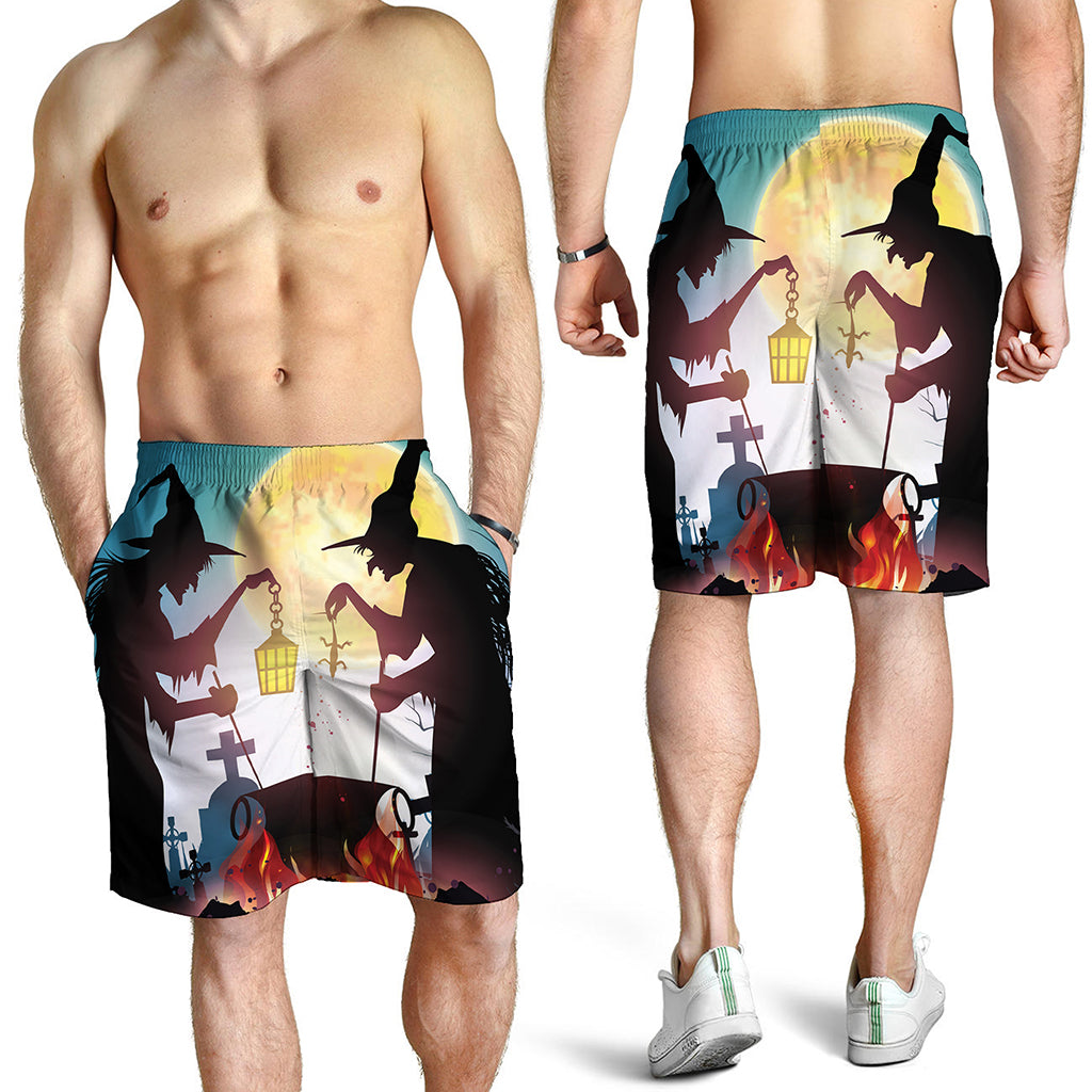 Halloween Witch And Cauldron Print Men's Shorts