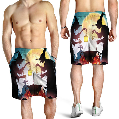 Halloween Witch And Cauldron Print Men's Shorts