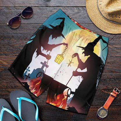 Halloween Witch And Cauldron Print Men's Shorts
