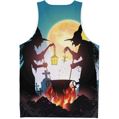 Halloween Witch And Cauldron Print Men's Tank Top