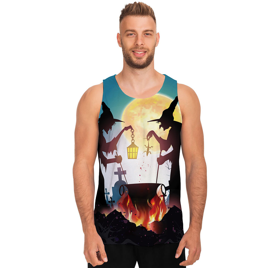 Halloween Witch And Cauldron Print Men's Tank Top