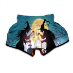 Halloween Witch And Cauldron Print Muay Thai Boxing Shorts