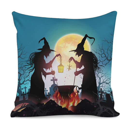 Halloween Witch And Cauldron Print Pillow Cover