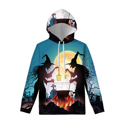 Halloween Witch And Cauldron Print Pullover Hoodie