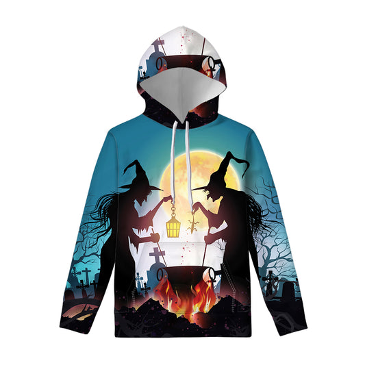 Halloween Witch And Cauldron Print Pullover Hoodie