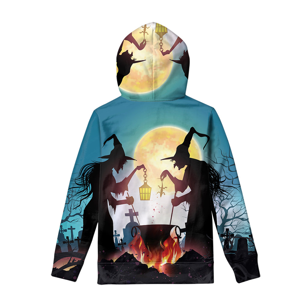 Halloween Witch And Cauldron Print Pullover Hoodie