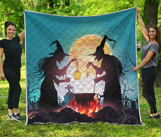 Halloween Witch And Cauldron Print Quilt