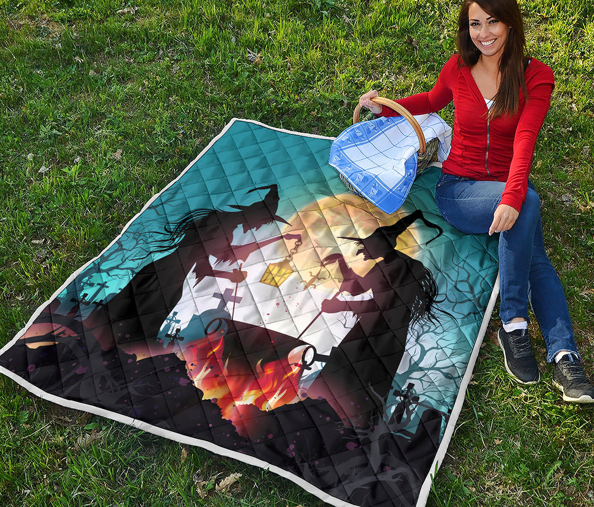 Halloween Witch And Cauldron Print Quilt