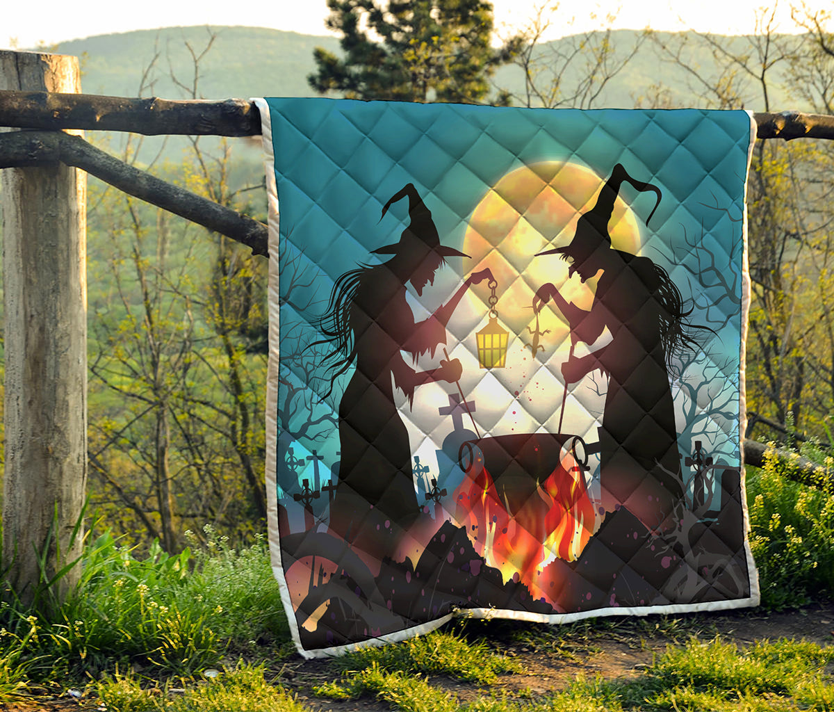 Halloween Witch And Cauldron Print Quilt