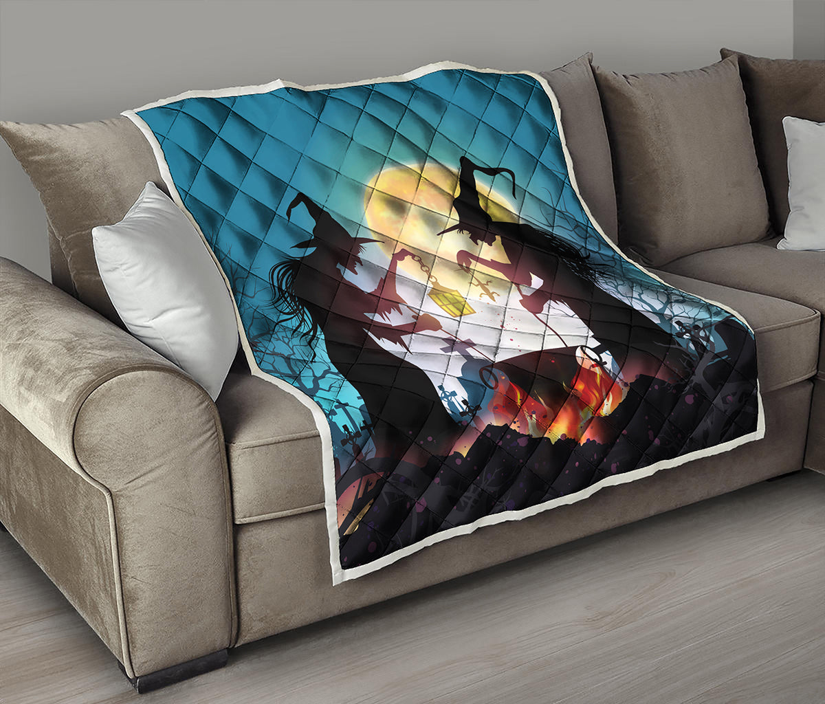 Halloween Witch And Cauldron Print Quilt