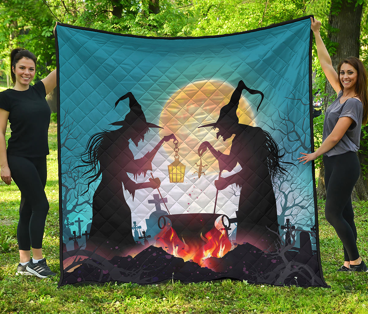Halloween Witch And Cauldron Print Quilt
