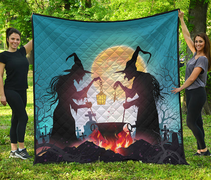 Halloween Witch And Cauldron Print Quilt