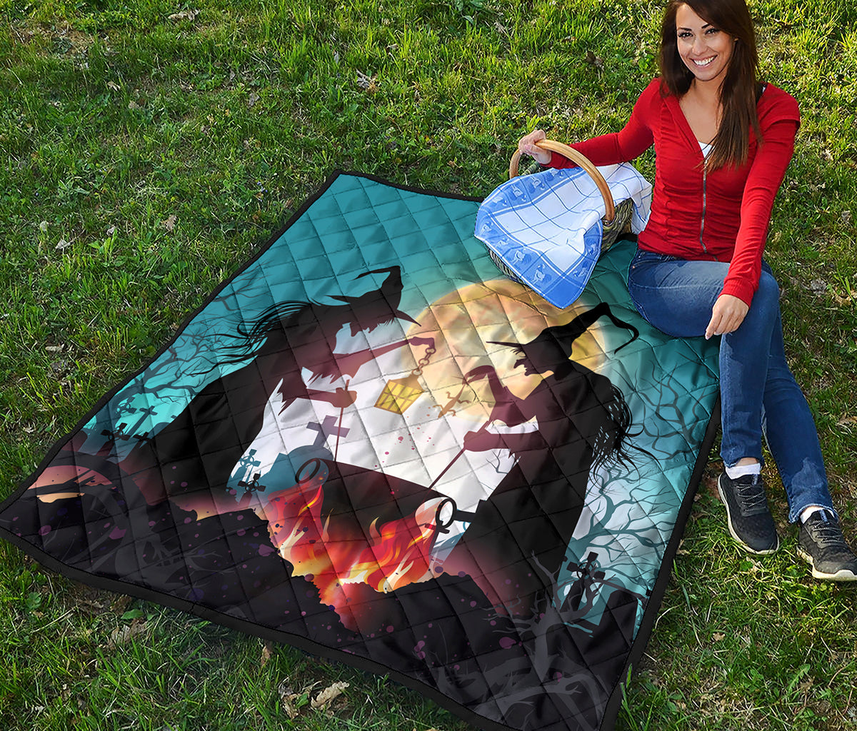 Halloween Witch And Cauldron Print Quilt
