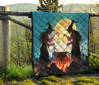 Halloween Witch And Cauldron Print Quilt