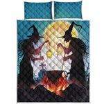 Halloween Witch And Cauldron Print Quilt Bed Set