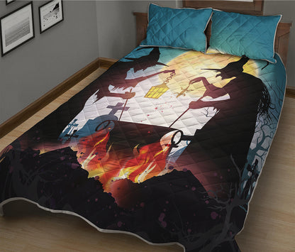 Halloween Witch And Cauldron Print Quilt Bed Set