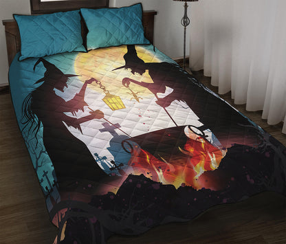 Halloween Witch And Cauldron Print Quilt Bed Set